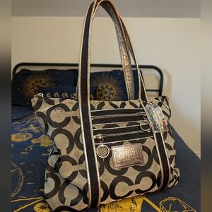 Coach x Poppy Op Art Glam Black and Silver Zippered Shoulder Bag 13826